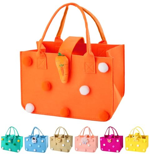 Sac de Courses Cabas, FainFun 30 * 20 * 18 cm Panier a Courses avec Poignée, Rectangulaire Corbeille Feutre avec Anse, Sac de Courses Reutilisable pour Journaux (Orange)