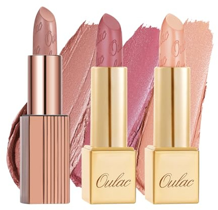 Oulac Pink Metallic Shine Lipstick Set - Lip Set for Women, Nude Lip Color Kit, Creamy Formula, Full Coverage, Hydrating & Smooth, Infused with Shea Butter, Vegan, Clean Beauty B603(603+GM04+GM06)
