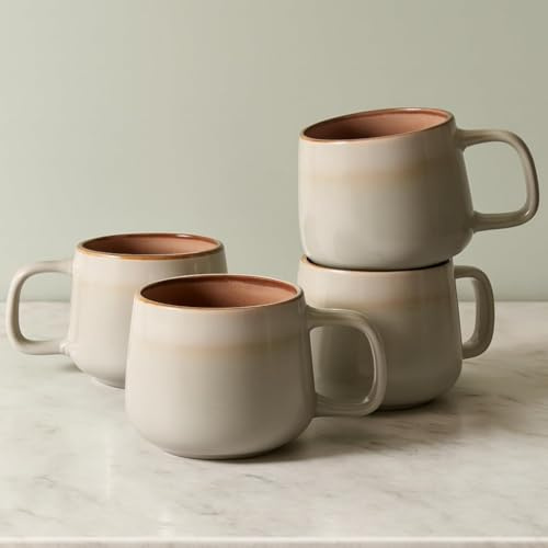 Ava Nord Gres Tazze da Caffè in Ceramica | Set di 4 | 340ml | Grigio Salvia