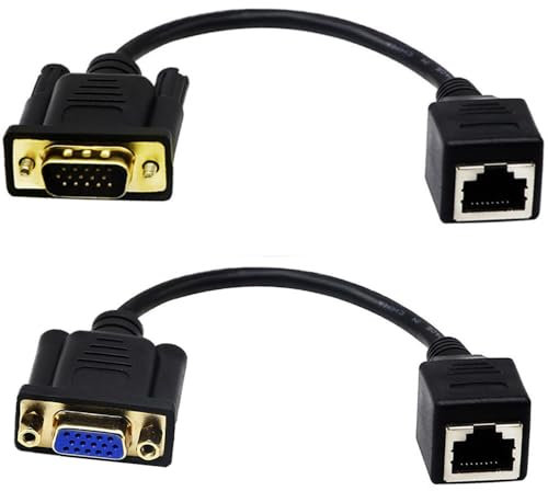 Halokny VGA to RJ45 Extender Over Ethernet Adapter Cable, VGA 15 Pin Male to CAT5 CAT6 RJ45 Female Network Cable Extender Connector Adapter 15CM/0.5Ft (2-Pack)