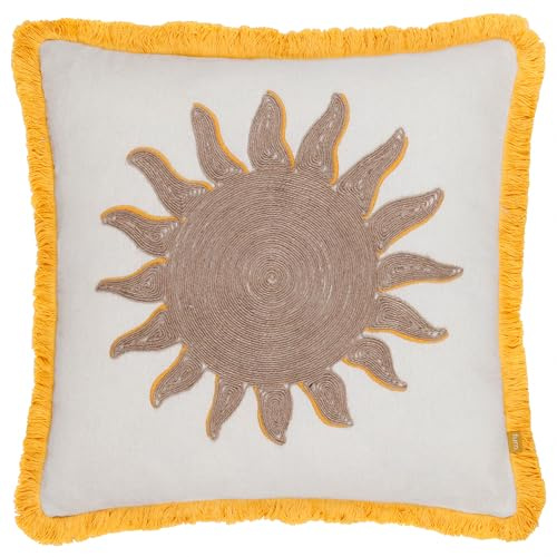 furn. Sun Embroidered Polyester Filled Cushion - Yellow - 45x45cm