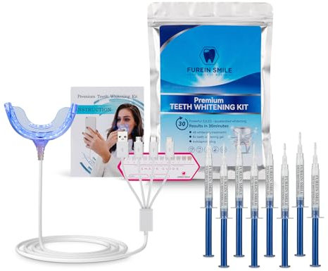 Furein Smile Kit de blanchiment des dents professionnel 32 LED sans peroxyde 8 recharges de gel blanchissant les dents pour enlever les taches de dents | Dents plus blanches en seulement 30 minutes |