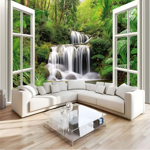 Fotomurales Cascada En La Jungla 400X280Cm Papel Pintado Seda Decoración De Pared Decorativos Murales Moderna De Diseno Fotográfico Ventanas Falsas 3D Decorativos Murales