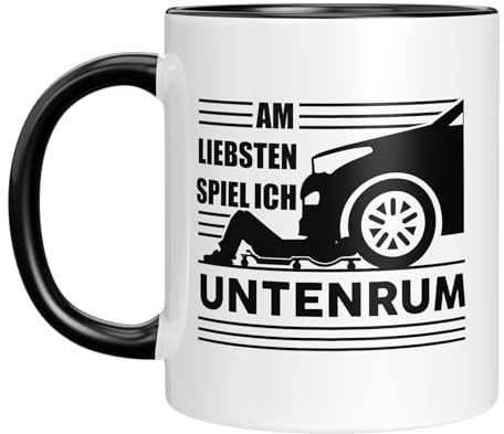 LIEBTASTISCH Am liebsten spiel ich untenrum – Geschenkidee – Werkstatt Kaffeebecher – Autoliebhaber – Handwerker – Jubiläum – Geburtstag – Maschinenmechaniker (Schwarz)