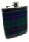 Davidson Tartan Hip Flask, 7oz, Stainless Steel with Leather Trim, Green and Navy Pattern