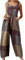 YIzdegg Salopette estive da donna, in cotone e lino, 70 pezzi, patchwork, senza maniche, a gamba larga, con spalline regolabili, con tasche, elegante e confortevole, cachi, S