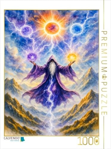 Puzzle · Keltischer Druide Ruft kosmische Magiekräfte | Druidenmagier mit Energie und strahlenden Lichtkugeln · 1000 Teile · Lege-Größe 64 × 48 cm · CALVENDO Puzzle