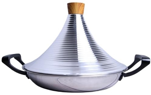 SXTYYH Acier Inoxydable Marocain Tajine Avec Poignée Et Couvercle Conique Anti-Adhésif Cuisine Plat Tajine Marmite(34cm)