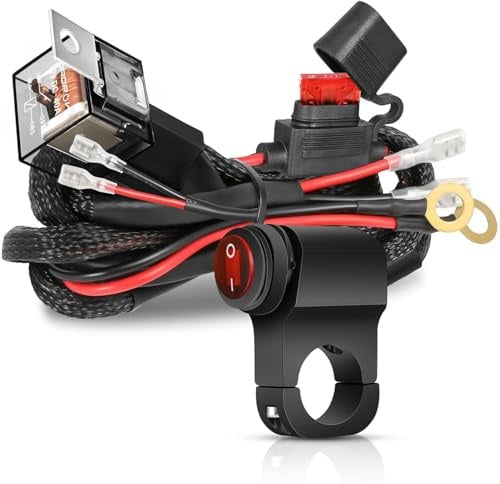 Greluma Kit cablaggio per barre luminose a LED da 2M, 2 cavi, interruttore manubrio moto, 22 mm, 7/8, relè fusibile 12V 40A, cablaggio in nylon per ATV, Dirt Bike, scooter, luci per moto.