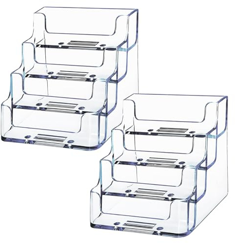 Acryl Visitenkartenhalter, 2 Stücke Visitenkartenhalter mit 4 Fächern | Kartenhalter Visitenkarten Aufsteller Transparent für Schreibtisch(10x9x9.5cm)