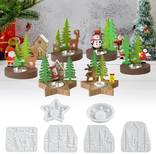 Silikonformen Gießformen Weihnachten, 6Stück Kerzenformen Zum Gießen Silikonform Gießformen mit Weihnachtsbaum Silikonform Elch Wichtel Gipsformen zum Gießen Schneemann für DIY Weihnachtsdekor