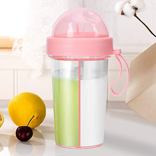 Cocoarm Dual Compartment Water Bottle Sports Drink Bottle with 2 Straws Proof Temperature Resistant -20°C to 110°C Portable for Outdoor Travel (Roseate)
