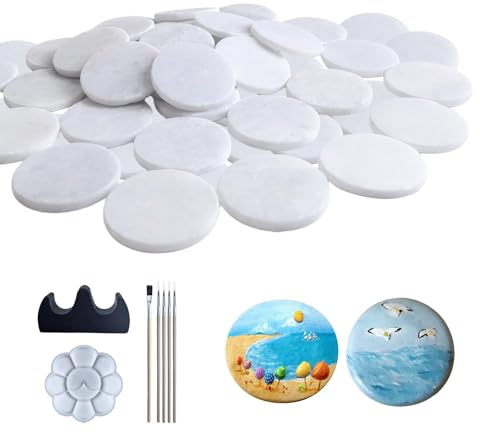 mawmuaw Piedras planas para pintar, 24 unidades, piedras decorativas de 5 cm, piedras decorativas blancas, piedras naturales, planas, lisas, para decoración de jardín, decoración de plantas en maceta