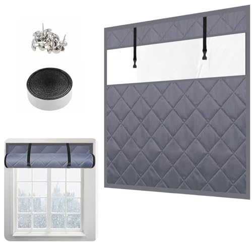 Selbsthaftend Thermovorhang Für Fenster 3-Lagige Thermo Fensterabdeckung Isolierfolie Winters Fenster Wärmeschutz Set Wiederverwendbare Für Dachböden Wohnmobil Kellern(Grau,90x90cm)