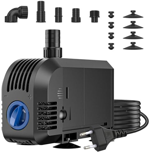 Gardray Aquarium Pumpe Teichpumpe 2000L/H, 35W Springbrunnenpumpe ultra leise 3 Düsen 12mm-16mm-20mm, Wasserpumpe für Aquarium Schutz vor überhitzung Teich Brunnen Garten Hydrokultur