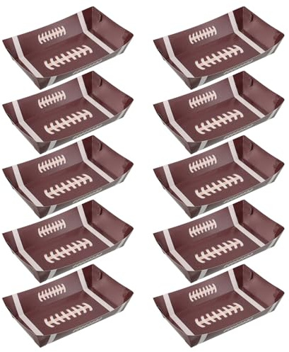 Cabilock Lot de 10 de Collation Thème Football en Pliable, Couleur Marron Rugby, Service Pratique pour Fête D'anniversaire et Soirée Match, pour Snacks et Desserts