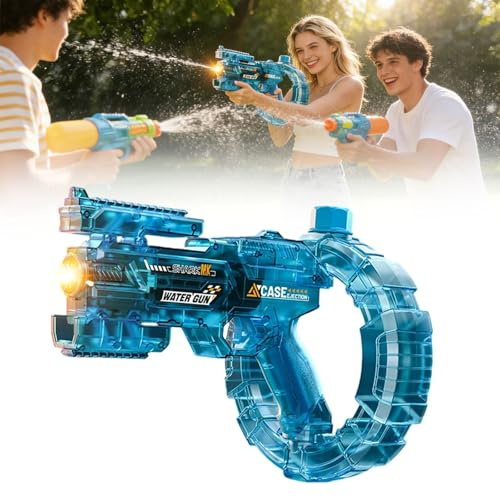 Electric Water Gun - Automatic Squirt Pistol for Kids & Adults, LED Flame Effect, Summer Outdoor Pool Party Toy, USB Rechargeable, Includes Storage Clip & Filter Hose