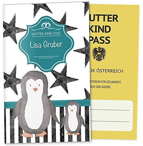 OLGS Mutter-Kind-Passhülle Creative Royal Österreich - Personalisierbare 3-teilige Schutzhülle mit Fach für Ultraschallbilder, Pinguin-Motiv