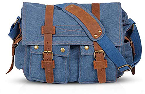 FANDARE Unisex Umhängetasche Schultertasche Segeltuch Laptoprucksäcke für 14 Zoll Laptop Kuriertasche Herren Damen Crossbody Messenger Bag Reise Schule Hochschule Arbeit Outdoor Schulranzen Navy Blau