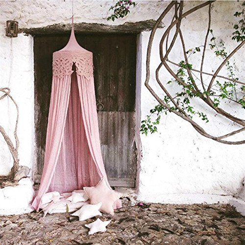 Ommda zanzariera Lettino Neonato con Supporto Cotone zanzariera Lettino Bimbi con Apertura Pieghevole Neonato per Lettino Bambini Rosa 240x50cm (HöhexDurchmesser)