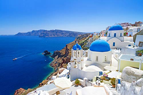 time4art Santorini Stadt Griechenland Print Canvas Bild auf Keilrahmen Leinwand Verschiedene Größen (60x40)