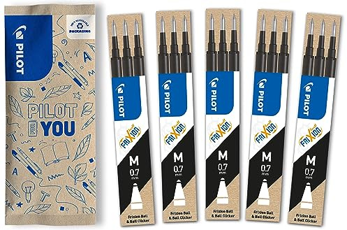 PILOT - 15 Ersatzminen FriXion Ball - Radierbar - Schwarz - Mittlere Spitze | Radierbare Gel-Tinte - Kompatibel mit FriXion Ball und Clicker - Schwarz - Mittlere Spitze (0,7mm)