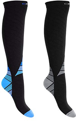 CFLEX Herren & Damen Sport Strümpfe (2 Paar) Kompressions Kniestrümpfe - Schwarz-Blau und Grau Mix 35-38
