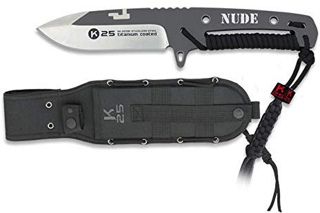 K25 - RUI Cuchillo 32261 Encordado Nude 22,5 cm. Negro, para Caza, Pesca, Camping, Outdoor, Supervivencia y Bushcraft