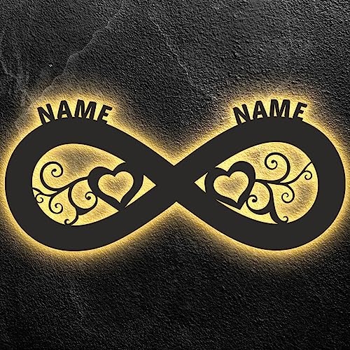 Ast und Herzen LED Deko mit Namen ,liegende Acht personalisiert mit Wunsch Namen - Schlummerlicht Nachtlicht Schlafzimmer Geschenk