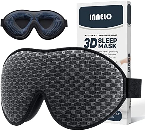 INNELO Schlafmaske für Herren Frauen, 2024 Bequeme Atmungsaktive 3D Augenmaske, mit tiefen Augenhöhlen und erhöhten Nasenpads,100% Lichtblockierende Schlafbrille mit Memory Foam für Reisen, Grau