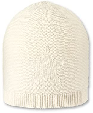 Sterntaler Baby Mädchen Strickmütze Baby GOTS Strickmütze Mütze - Baby Strickmütze, Mütze Baby - mit eingestricktem Stern - natur, 41