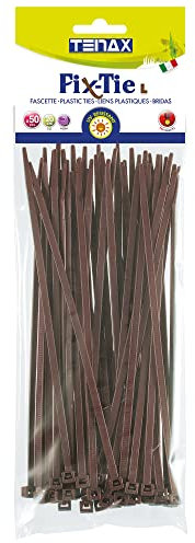 Tenax Fix-Tie L Bridas de Plástico Multiusos, tamaño: 20 cm, Marrón, Paquete de 50 Unidades
