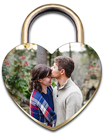 INBLUE Lucchetto a Forma di Cuore Personalizzato Incisione Immagine Foto Nome Data per coppia Fidanzato Fidanzata Love Bridge Lucchetto in Lega con Chiave Relazione Amante Regalo(Colore Bronzo)