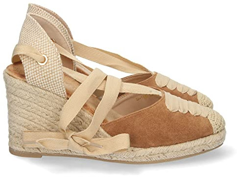 shoes&blues.es 66038-Sandalia de Cuna para Mujer, Forrado de Yute, con Pala Cerrada, y Cierre de Cordones, Primavera Verano 2022. Talla 36 Camel