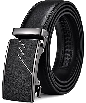 FEFLO Gürtel Herren Ledergürtel Ratsche Automatik Leder Gürtel (M, Gürtellänge 110cm, geeignet für Taille 86cm~93cm) Größe Angepasst, Schwarz, für Freizeit Business Hose