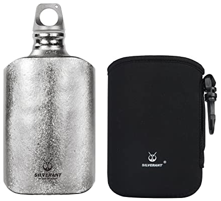 SILVERANT Ultraleichte Titan Wasserflasche 600ml/21 fl oz Crystallized Finish - Outdoor Camping Wandern Sport Trinkflasche
