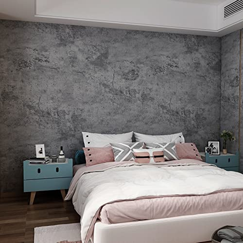 3yecao Papel tapiz de hormigón gris azul de 24 x 354 pulgadas, pelar y pegar, aspecto grueso 3D, textura mate, extraíble, cemento, adhesivo de contacto, vinilo para baño, sala de estar, dormitorio