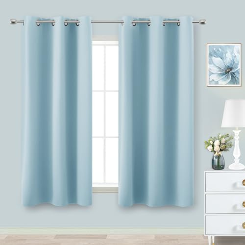 KOUFALL, Verdunkelungsvorhänge für Kinderzimmer, 2 Paneele, Kurz, Lichtblockierend, Verdunkelungsvorhang für Kinderzimmer, 137 cm Länge, Babyblau