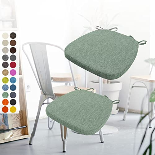2er Set Stuhlkissen 40x38x3cm mit Bändern,Waschbare Sitzkissen Rutschfest,Stuhlauflage Stuhlpolster Sitzkissen,Abnembar Bezug Mit Reißverschluss,Ideal für Zuhause Büro Küche Esszimmer,Achat Grün