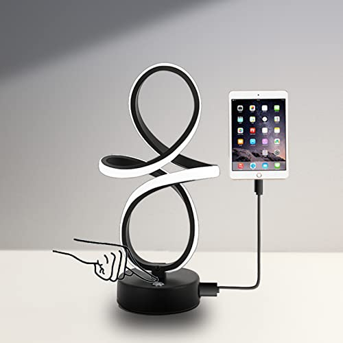 LED Table Lamp Black Touch Switch Creative Design Bedside Lamp with USB Port Table Lamp Dimmable for Bedroom Office Guest Room Nightstand Lamp 24W