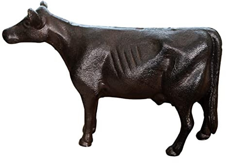 HANOLI Vintage Cast Iron Cow Statue Old Cattle Figurine Crafts Decorative Ornament Farm Animal Sculpture Home Kitchen Farmhouse Tabletop Desktop Decoration,Brown statue