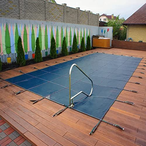 Bâche Couverture de Piscine Hiver Winter Pool Safety Cover Rectangle - 8x4, 8x6, 7x4, 6x3, 6x4, 5x4, 5x3, 4x2, Inground Pools Safety Covers Blue with Installation Kit Outdoor Large(6x8m/19.6x26ft)