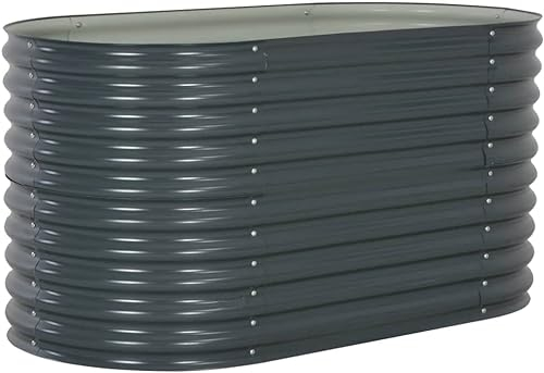 KOIECETA Hochbeet Stahl Grau 160x80x81 cm Gemüsebeet Pflanzbeet Frühbeet Garten