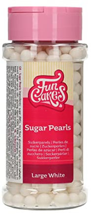 FunCakes Zuckerperlen Groß Glänzend Weiß: Kuchenstreusel, großartiger Geschmack, perfekt zum Dekorieren von Kuchen, essbare Zuckerperlen. 70 g.