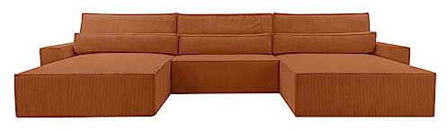 mb-moebel Wohnlandschaft aus Cordstoff Ecksofa U-Form Cord mit Schlaffunktion Eckcouch mit Bettkasten Sofa Couch Polsterecke U-Sofa - 410x85x200cm - Denver U - Poso 40 Orange