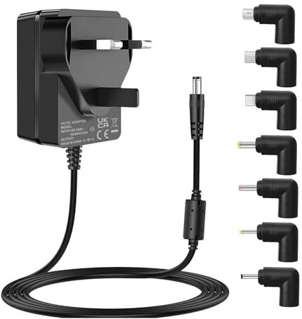 5V 3A Power Adapter Charger Cord, 100V-240Vac to DC IN 5 Volt fit for 5Vdc 500mA 1000mA 1500mA 2000mA 2500mA 3000mA Electronic Equipment, with Interchangeable Tips, UKCA Certificate.