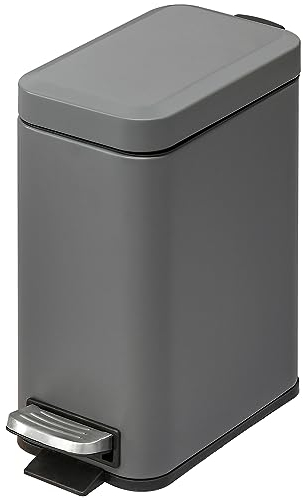 HOMCOM Papelera 5L Papelera con pedal Papelera con tapa y pedal, papelera con cubo interior, papelera de baño para salón, oficina, metal, gris, 29,2 x 14 x 32 cm