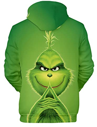 QWUVEDS Herren und Damen Weihnachten Christmas Hoodies Lustige kreative 3D Pullover Sweatshirt für Jungen Mädchen Langarm Hoodie Kordelzug Sweatshirt Grinch Pullover Decken Hoodie Grinch Kleidung