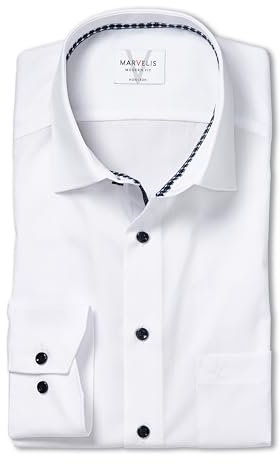 Marvelis Herren Businesshemd Langarm Non-Iron Modern Fit,Einfarbig,New Kent,Weiss 00,41