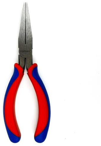 INGDAUM® Pince plate téléphonique 160 mm avec poignées bicomposantes rouge-bleu pour réparation, montage et pliage propre des fils et des fils